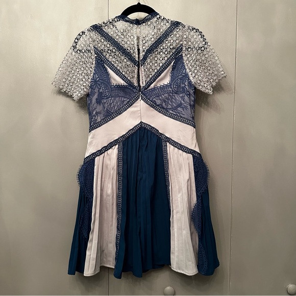 Self Portrait Blue and White Pleated Dress - Picture 5 of 6